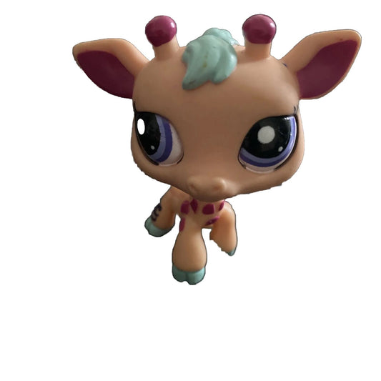 Giraffe #2303 (Teal & Pink, Rare Purple Eyes) - Littlest Pet Shop LPS Authentic