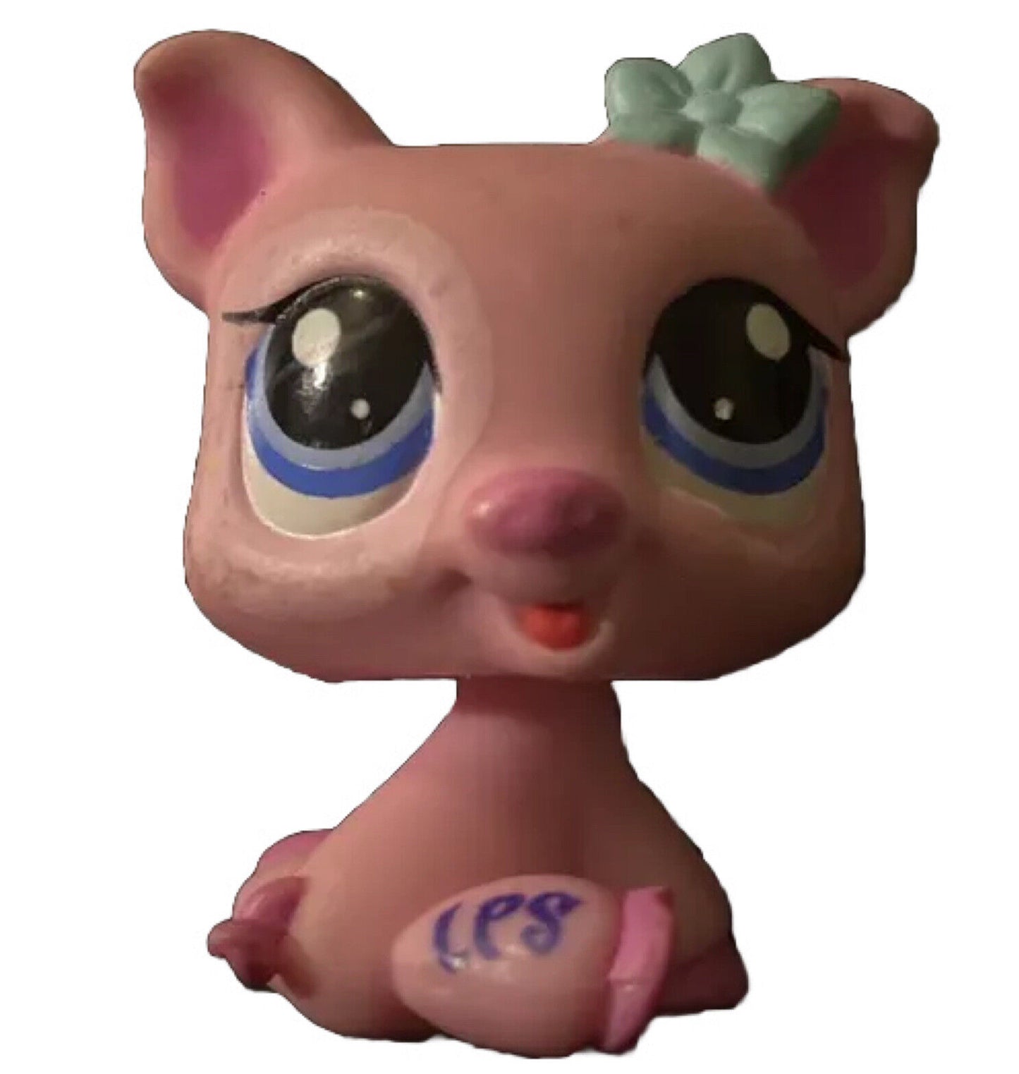 Littlest Pet Shop~#1550 VARIANT Triplet Pig Blue Flower lighter Eye Ring