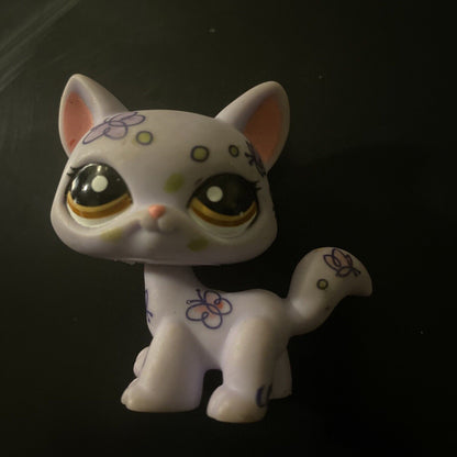 LPS Littlest Pet Shop Deco Walk Cat Purple With Butterflys Brown Dot Eyes