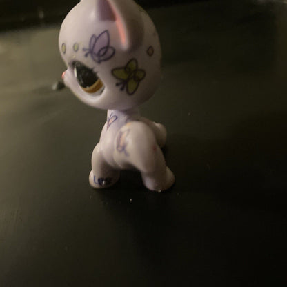 LPS Littlest Pet Shop Deco Walk Cat Purple With Butterflys Brown Dot Eyes