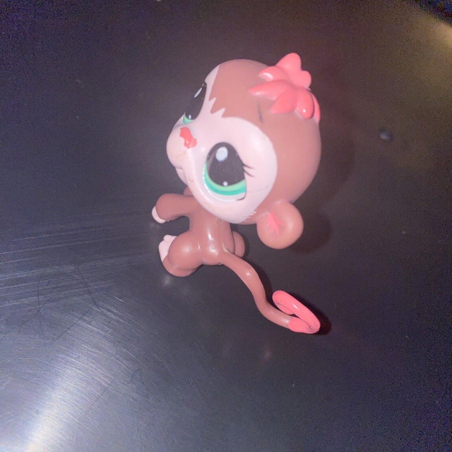 LPS Littlest Pet Shop Toy 2007 Girl Monkey 2469 Brown Pink Bow Green Eyes Hasbro