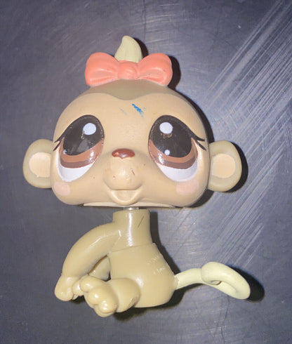 MONKEY - Authentic Littlest Pet Shop - Hasbro LPS RARE brown eyes bow