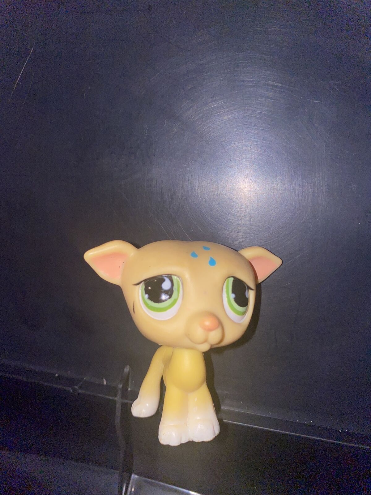 Littlest Pet Shop~#875~Greyhound~Dog Puppy~Yellow~Blue Teardrops~Green Eyes