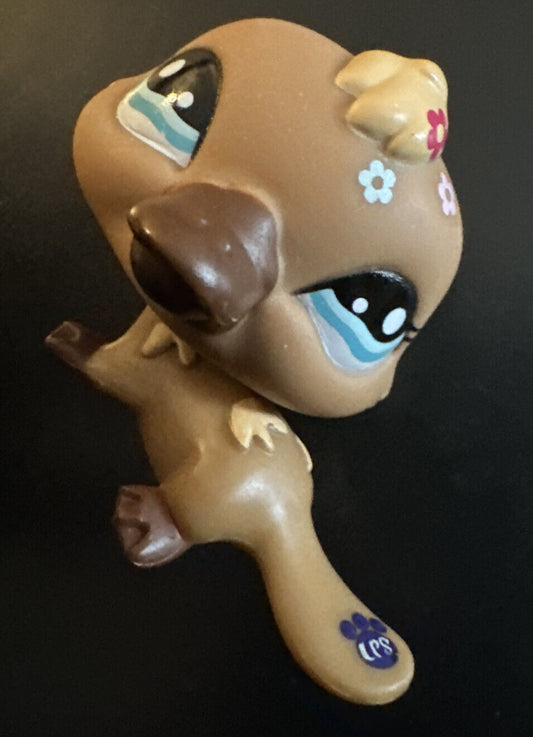 Littlest Pet Shop~#1395~Platypus~Brown~Flowers~Blue Dot Eyes~Special Edition