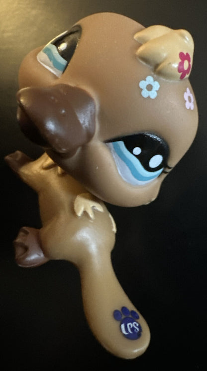 Littlest Pet Shop~#1395~Platypus~Brown~Flowers~Blue Dot Eyes~Special Edition