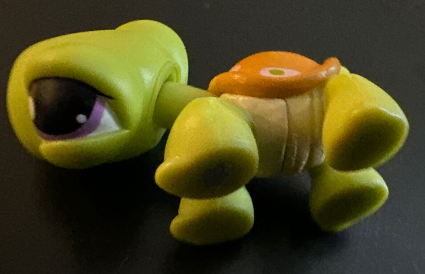 littlest pet shop #350 light green turtle with orange brown shell Rare Year 2006