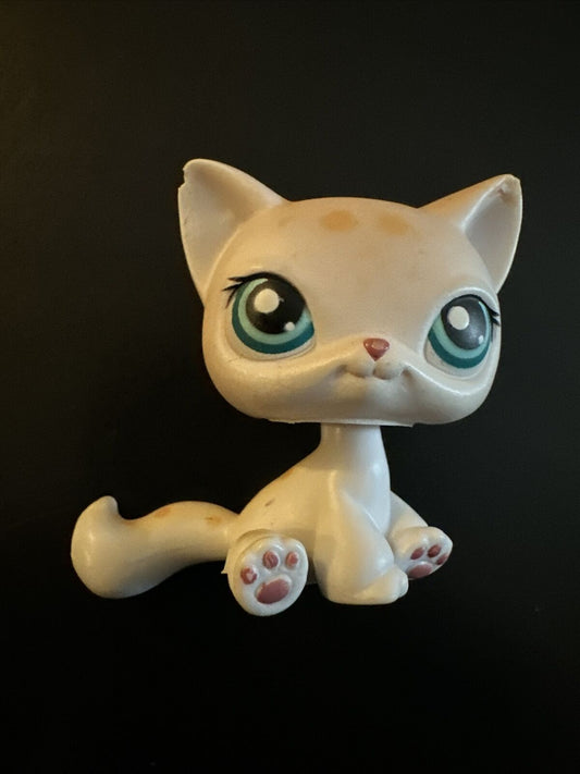 Littlest Pet Shop LPS #224 Cream Spots Shorthair Cat 2005 KITTY Red Mag Hasbro