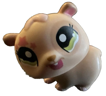 Littlest Pet Shop LPS #1341 Tan And Pink Stars Hamster Green Eyes