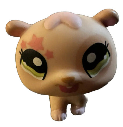 Littlest Pet Shop LPS #1341 Tan And Pink Stars Hamster Green Eyes